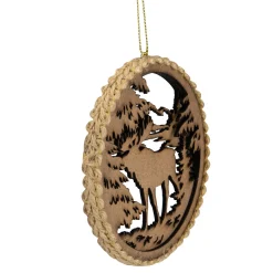 Online 4.25 in Moose with Forest Trees Disk Christmas Ornament, Brown Animals