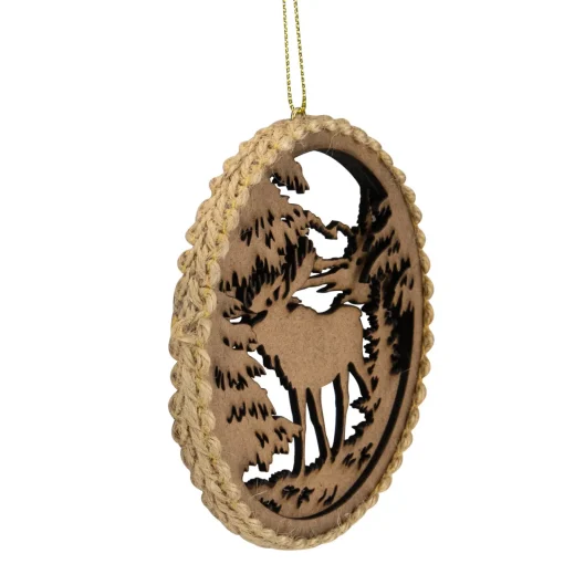 Online 4.25 in Moose with Forest Trees Disk Christmas Ornament, Brown Animals