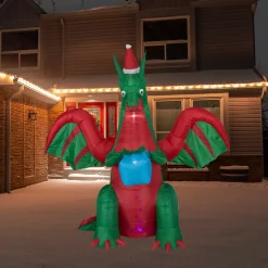 Best 6' Inflatable LED Lighted Dragon with Gift Outdoor Christmas Decoration Inflatable