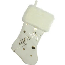 Best 19" Ivory White Gold Foil "Merry" Christmas Stocking with White Faux Fur Cuff Stockings