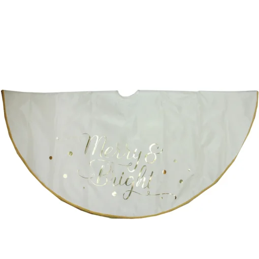 Best 48” Ivory White Merry and Bright Christmas Tree Skirt Cloth|Metal