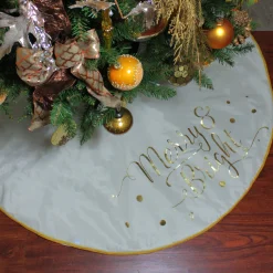 Best 48” Ivory White Merry and Bright Christmas Tree Skirt Cloth|Metal