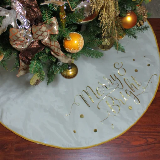 Best 48” Ivory White Merry and Bright Christmas Tree Skirt Cloth|Metal