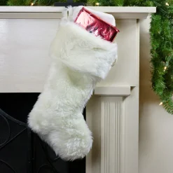 Outlet 20" Ivory White Soft Faux Fur Decorative Christmas Stocking Stockings