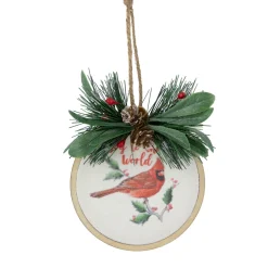 New 5.25" "Joy to the World" Cardinal Christmas Disc Ornament Disk Ornaments