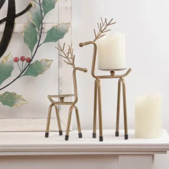 New 13.25" Large Bronze Reindeer Christmas Pillar Candle Holder Candle Holders