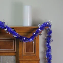 Clearance 50' Lavish Blue and Silver Snowflakes Christmas Tinsel Garland - Unlit Colorful