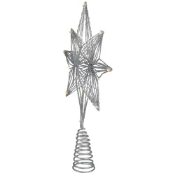 Best 13.75" LED Lighted B/O Silver Glittered Geometric Star Christmas Tree Topper - Warm White Lights Stars