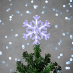 Hot 14.75" LED Lighted Clip-On Snowflake Christmas Tree Topper, White Lights Stars