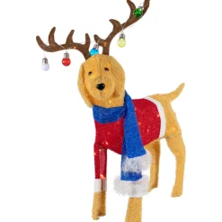 Sale 36.5" LED Lighted Dog Wearing Antlers Christmas Outdoor Yard Decoration Animals