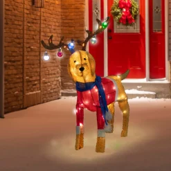 Sale 36.5" LED Lighted Dog Wearing Antlers Christmas Outdoor Yard Decoration Animals