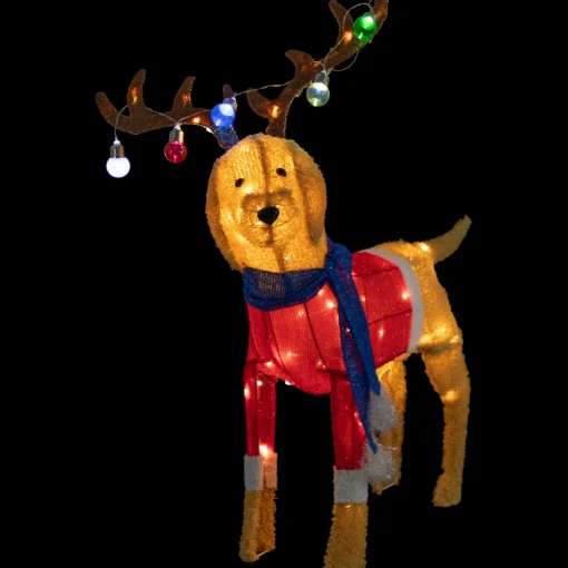 Sale 36.5" LED Lighted Dog Wearing Antlers Christmas Outdoor Yard Decoration Animals