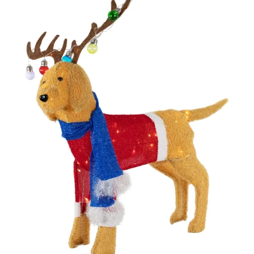 Sale 36.5" LED Lighted Dog Wearing Antlers Christmas Outdoor Yard Decoration Animals