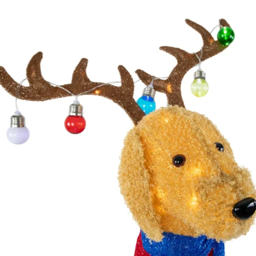 Sale 36.5" LED Lighted Dog Wearing Antlers Christmas Outdoor Yard Decoration Animals