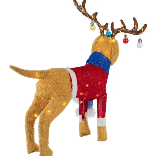Sale 36.5" LED Lighted Dog Wearing Antlers Christmas Outdoor Yard Decoration Animals