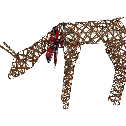 Clearance 35" LED Lighted Feeding Rattan Reindeer Outdoor Christmas Decoration Animals