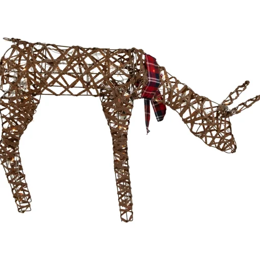 Clearance 35" LED Lighted Feeding Rattan Reindeer Outdoor Christmas Decoration Animals