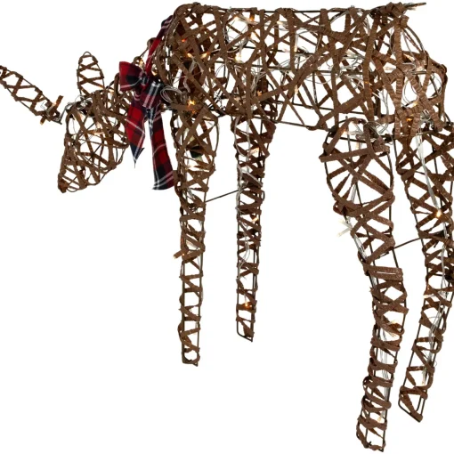 Clearance 35" LED Lighted Feeding Rattan Reindeer Outdoor Christmas Decoration Animals