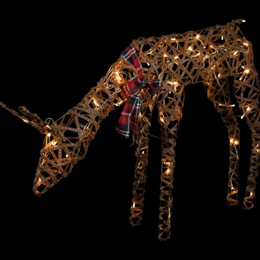 Clearance 35" LED Lighted Feeding Rattan Reindeer Outdoor Christmas Decoration Animals
