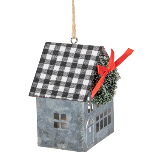 New 3.5" LED Lighted Galvanized House with Wreath Christmas Ornament Novelty