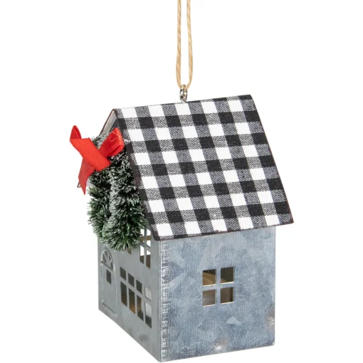 New 3.5" LED Lighted Galvanized House with Wreath Christmas Ornament Novelty