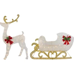 Clearance 48" LED Lighted Glitter Reindeer with Sleigh Outdoor Christmas Decoration Animals