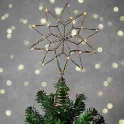 12" LED Lighted Glittered Gold Star Christmas Tree Topper, Warm White Lights Stars