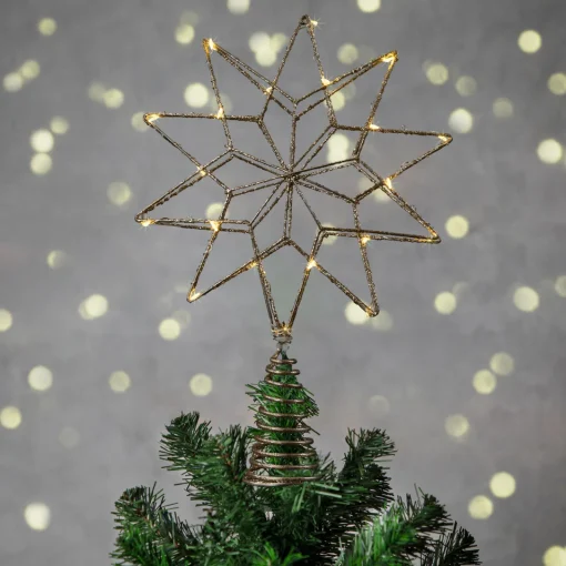 12" LED Lighted Glittered Gold Star Christmas Tree Topper, Warm White Lights Stars