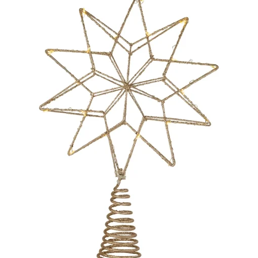 12" LED Lighted Glittered Gold Star Christmas Tree Topper, Warm White Lights Stars