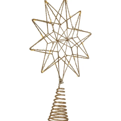 12" LED Lighted Glittered Gold Star Christmas Tree Topper, Warm White Lights Stars