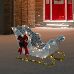 30.25" LED Lighted Glittery White Sleigh Outdoor Christmas Decoration Trains