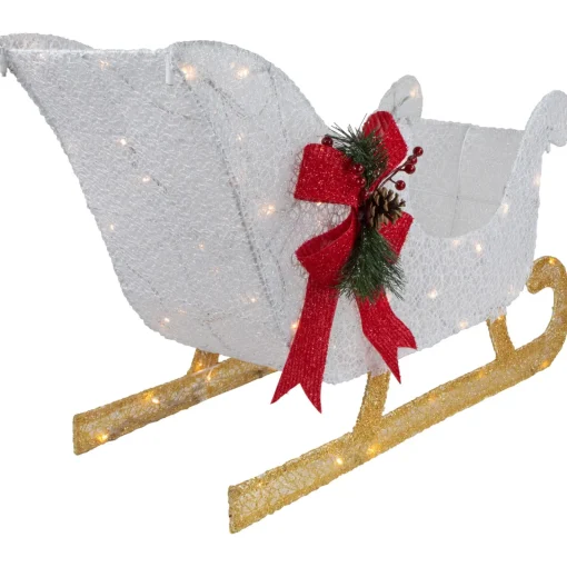 30.25" LED Lighted Glittery White Sleigh Outdoor Christmas Decoration Trains