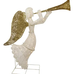 Best 48" LED Lighted Gold and Silver Trumpeting Angel Outdoor Christmas Outdoor Decoration Angels
