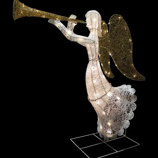Best 48" LED Lighted Gold and Silver Trumpeting Angel Outdoor Christmas Outdoor Decoration Angels