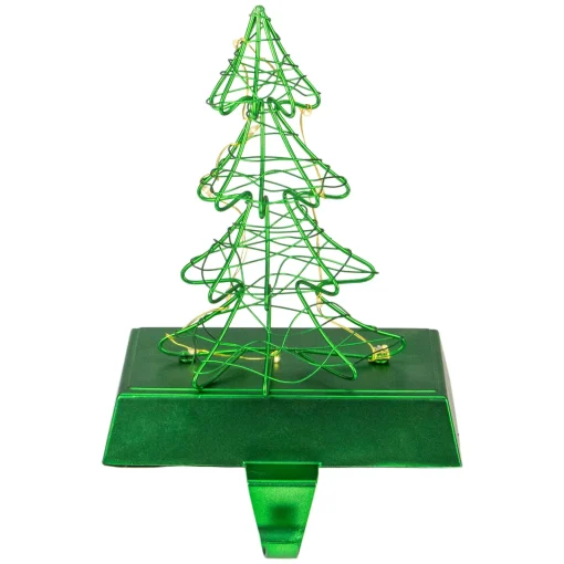 Outlet 8" LED Lighted Green Wired Christmas Tree Stocking Holder Stocking Holders