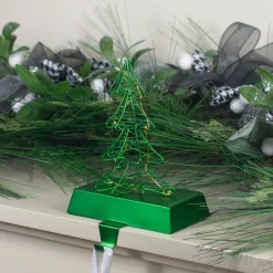Outlet 8" LED Lighted Green Wired Christmas Tree Stocking Holder Stocking Holders