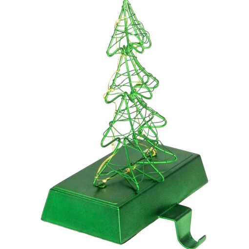 Outlet 8" LED Lighted Green Wired Christmas Tree Stocking Holder Stocking Holders
