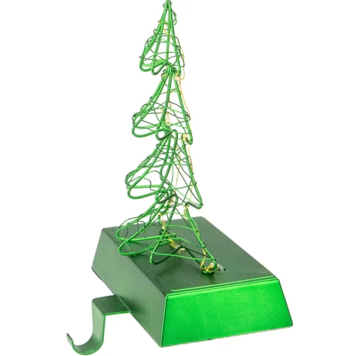 Outlet 8" LED Lighted Green Wired Christmas Tree Stocking Holder Stocking Holders