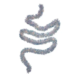 Clearance 9.25' LED Lighted Iridescent Tinsel Christmas Garland, Warm White Lights Pre Lit