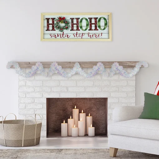 Clearance 9.25' LED Lighted Iridescent Tinsel Christmas Garland, Warm White Lights Pre Lit