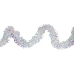 Clearance 9.25' LED Lighted Iridescent Tinsel Christmas Garland, Warm White Lights Pre Lit