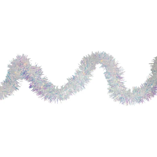 Clearance 9.25' LED Lighted Iridescent Tinsel Christmas Garland, Warm White Lights Pre Lit