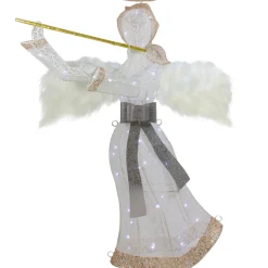 New 36" LED Lighted Lace Angel with Flute Outdoor Christmas Decoration Angels
