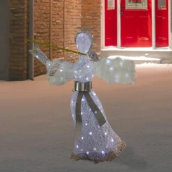 New 36" LED Lighted Lace Angel with Flute Outdoor Christmas Decoration Angels
