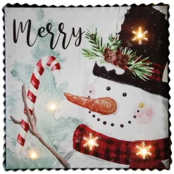 Clearance 12" LED Lighted 'Merry' Snowman Christmas Canvas Wall Art Wall