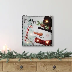 Clearance 12" LED Lighted 'Merry' Snowman Christmas Canvas Wall Art Wall