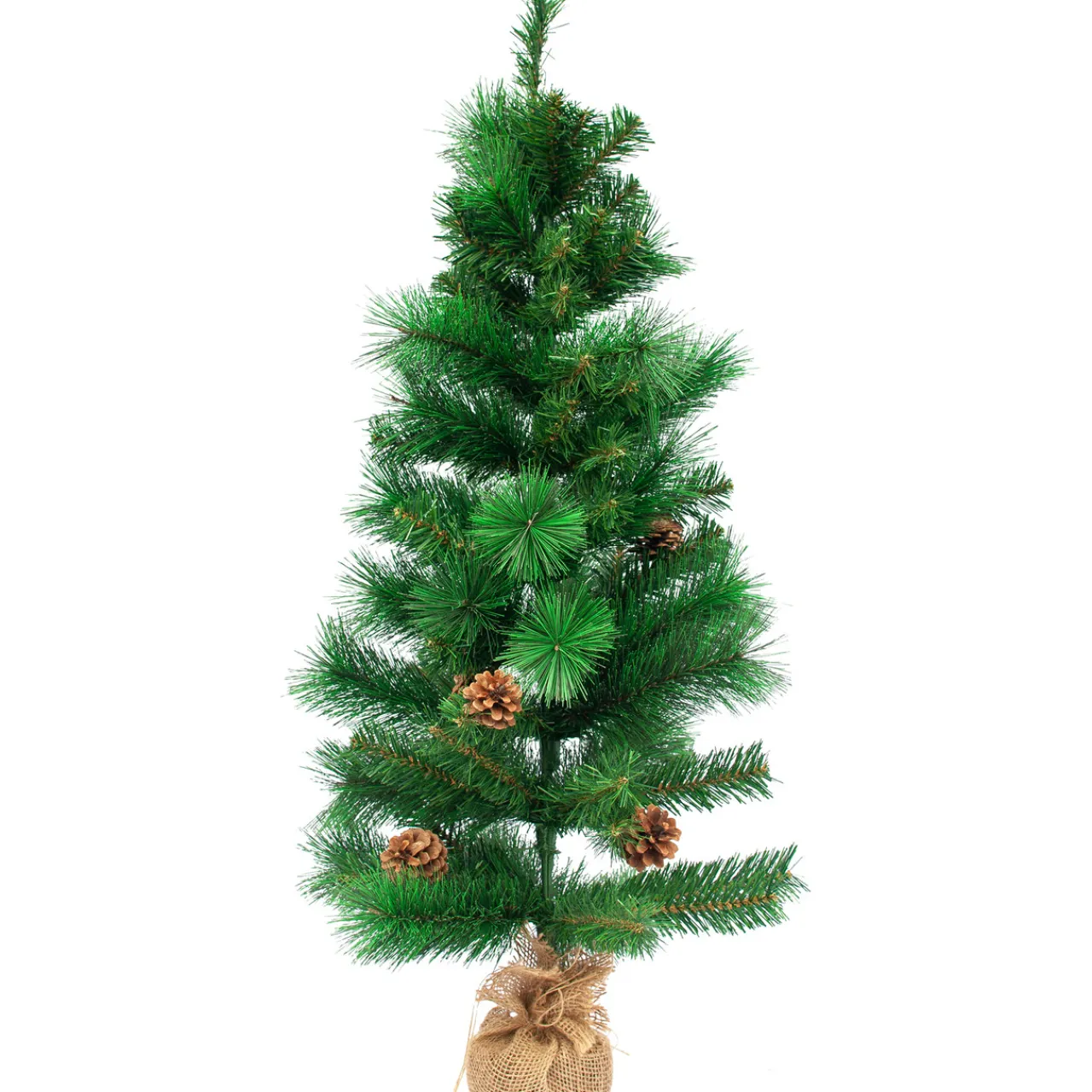 New 39" LED Lighted Mixed Pine and Pine Cones Artificial Christmas Tree in Jute Base Pre-Lit