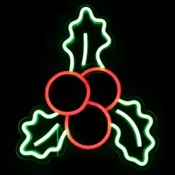 Clearance 12" LED Lighted Neon Style Holly Berries Christmas Window Silhouette Window