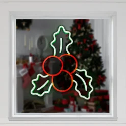 Clearance 12" LED Lighted Neon Style Holly Berries Christmas Window Silhouette Window