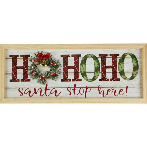 Sale 19.75" LED Lighted Plaid 'Ho Ho Ho' Wooden Christmas Wall Sign Wall